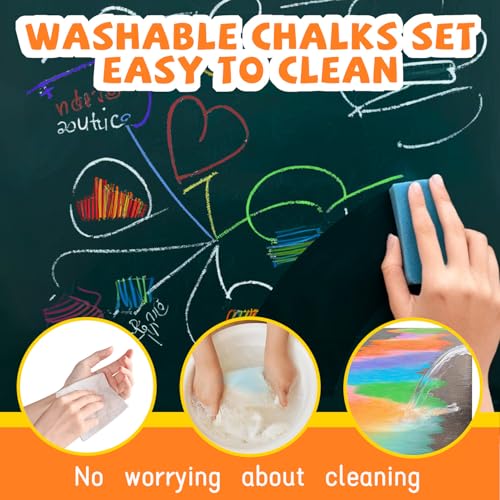 image for VEESA Sidewalk Chalk 52 PCS, Washable & Non-Toxic, 10 Colors Jumbo Cha