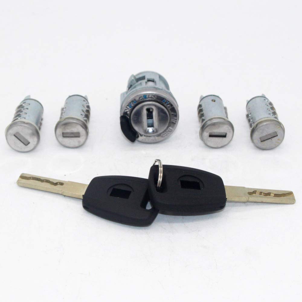 5 pezzi set completo di accensione porta bagagliaio serratura cilindro cilindro con chiavi a lama SIP22, for Fiat, Doblo Cargo Punto Panda 2003-2016 Cilindro serratura portiera auto