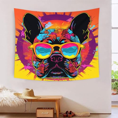 Tapisserie effet 3D bouledogue français grand tissu déco de 180x230 cm
