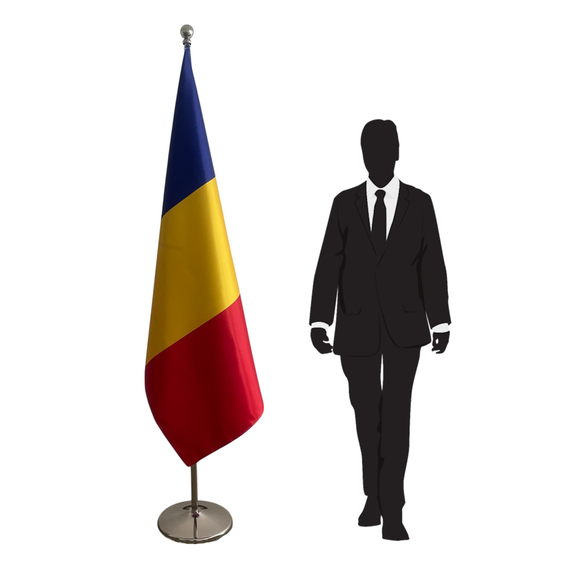 Drapeau Roumanie mât démontable et pied robuste, édition d'apparat