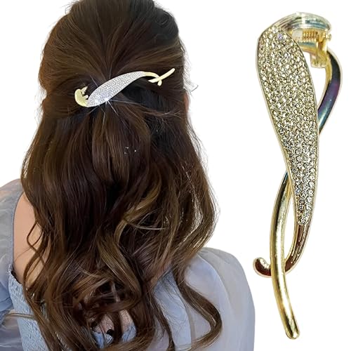 Image of INSIME Rhinestone stone hair clips for women Stylish | Sparkling Big French barrette hair bun clips | Fancy metal hair clips bun accessories Korean banana hair clip for wedding