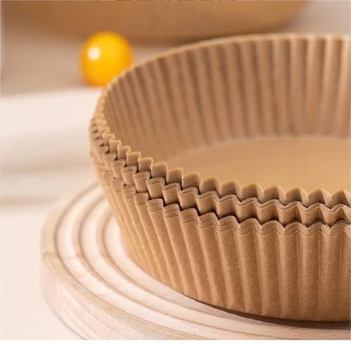 Kit com 50 unidades, Forma Redonda Descartável de Papel, Antiaderente para Airfryer, Impermeável, Ve