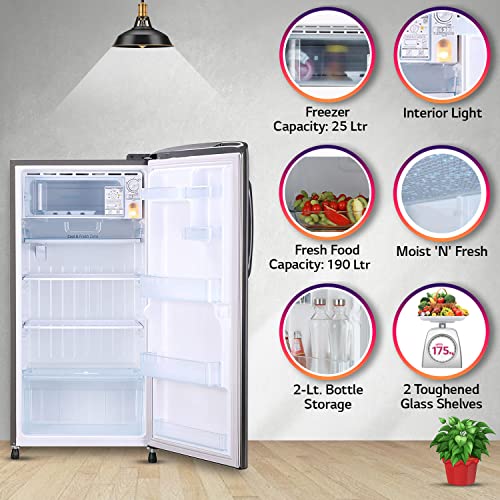 Image of LG 215 L 4 Star Inverter Direct Cool Single Door Refrigerator (GL-B221APZY, Shiny Steel), Free 1 Year Extended warranty