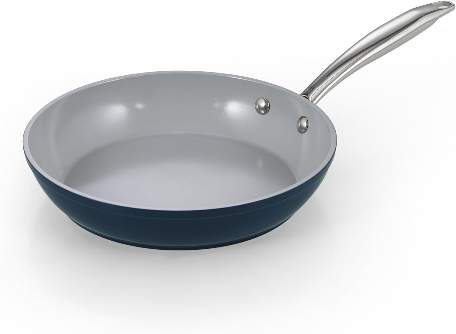 Cook N Home Non Stick Frying Pan, 9.5-inch Skillet Hard Anodized Healthy Ceramic Nonstick Cookware, Egg Omelette Induction Sauté Cooking Pan with Stay-Cool Handle, Sartén de Cerámica, Blue 9.5-inch Skillet Blue