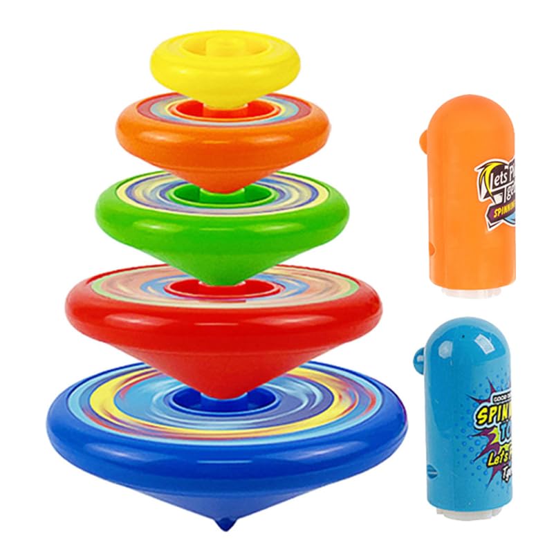 minkissy Ensemble de 5 Toupies à Empiler Colorées 2 Lanceurs Éducatif pour Garçon et Filles Développement Motricité Fine et Coordination Œil-Main Arène de Combat...