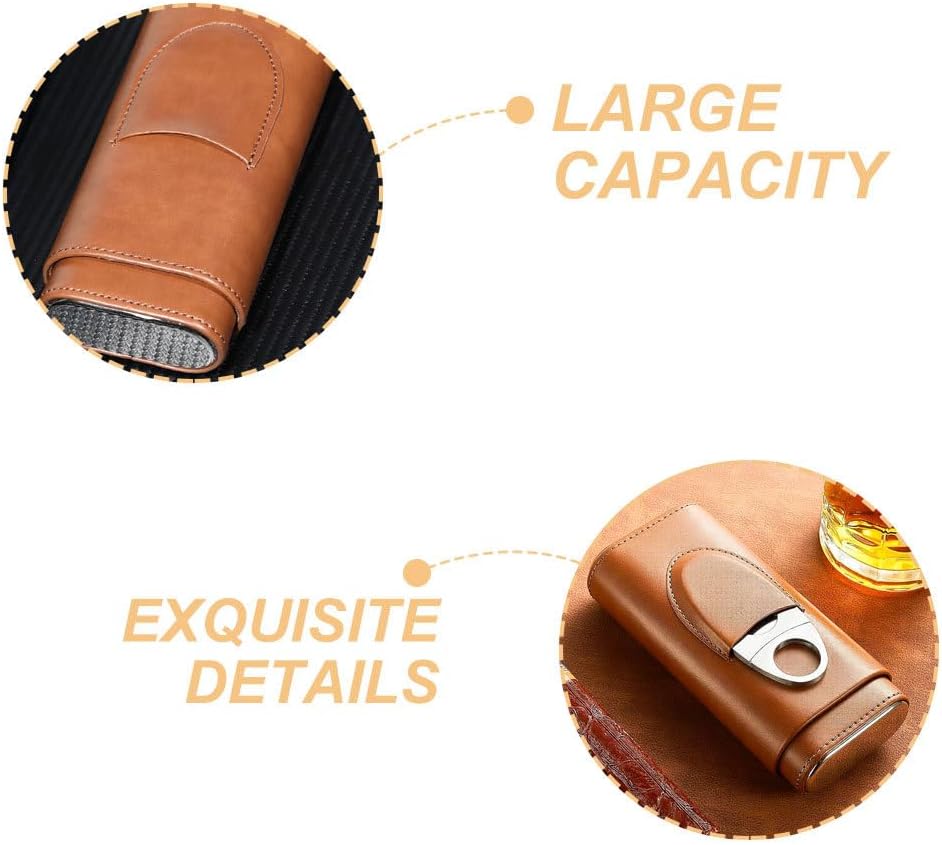 Portable Pu Leather Cigar Humidor Case Travel Cigar Holder for Men 3- Capacity Lightweight Protective Storage Box for Outdoor Use