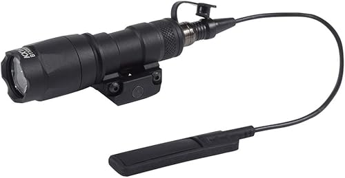 Mini linterna táctica LED Scout, luces de armas monomodo luz de caza con interruptor de presión y montaje de rifle negro