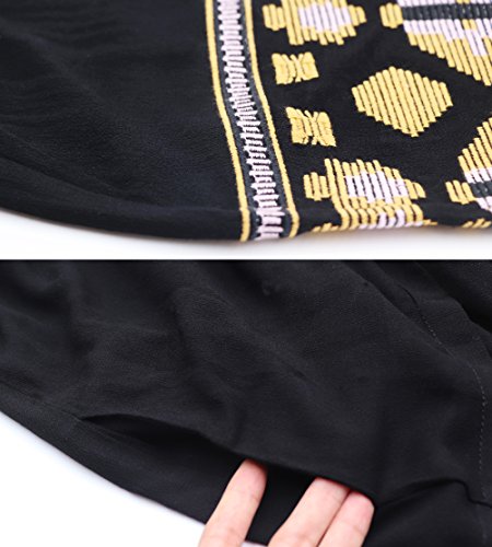 R.Vivimos Womens Autumn Long Sleeve Embroidery Oversized Single Breasted Button Up Dresses with Pockets (Large,Black)