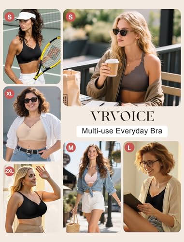 Image of VRVOCIE Wireless Bras for Women No Underwire Crossover V Mesh Seamless Supportive Bralettes Full Coverage Everyday Bra