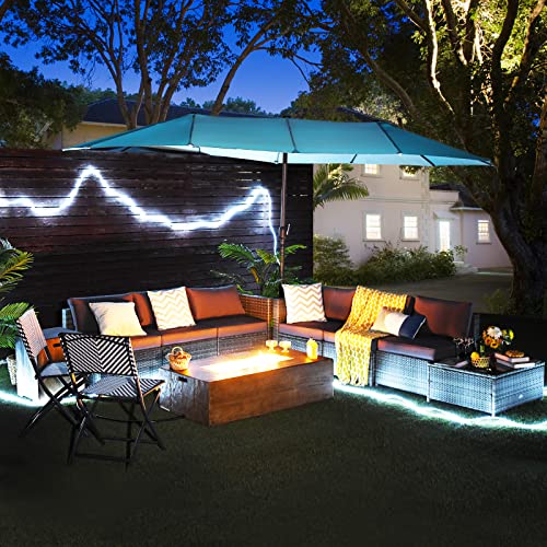 Tangkula 10 Pieces Patio Rattan Conversation Set, Patiojoy Outdoor Wicker Furniture Set w/ 48” Fire Pit Table, Sectional Sofa Set w/Rectangular Propane Gas Fire Pit Set with Coffee Table, Storage Box - Image 3