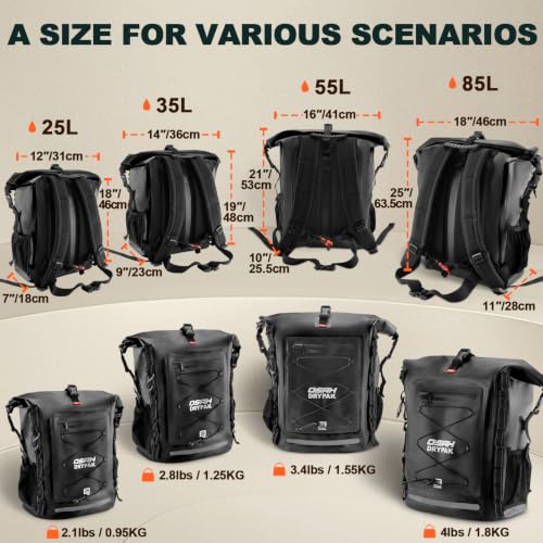 Image of OSAH DRYPAK Waterproof Backpack Dry Bag 35L /55L /85L - Heavy Duty Roll-Top Hiking Backpack for Travel, Kayaking, Boating, Camping, Rafting and Fishing