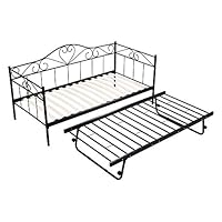 Panana Single Day Bed Metal Guest Bed Frame Sofa Bed with Pull Out Guest Trundle Bed (Black, Daybed+Trundle)