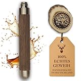 Flachmann mit echtem Hirschgeweih Deckel - 4cl Füllmenge, passt in Lederhose - Oktoberfest Gadget - Jäger Geschenk - Männer Geschenk