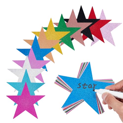 PH PandaHall 96 Stück 12 Farben Glitzernde Sternchenausschnitte Zweiseitiges Papiersterne 15cm Große Sternchenkonfetti Deko für Weihnachten Hochzeit Geburtstagsparty Bühnenbild Klassenzimmer Tapete