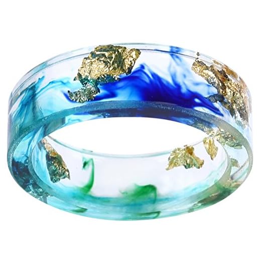 Jude Jewelers 8mm Ocean Style Transparent Plastic Resin Wedding Band Cocktail Party Ring (Blue & Green, 7)