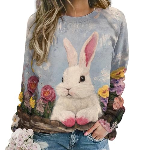 domirica Easter Sweatshirts For Women Buuny with Eggs Print Long