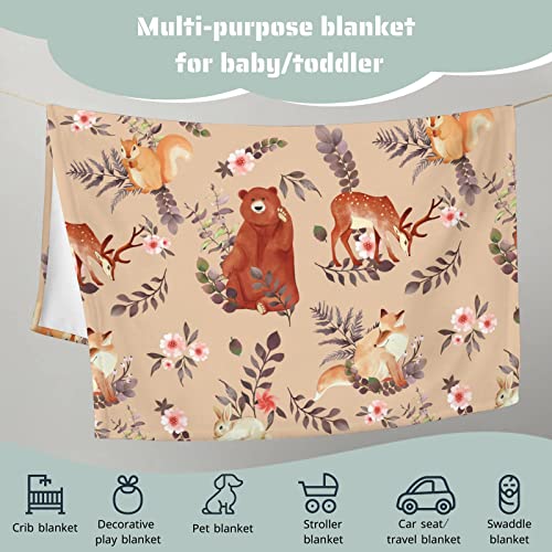 Forest Animals Baby Blanket Woodland Squirrel Rabbit Bear Flannel Throw Blanket Newborn Receiving Blanket Soft Lightweight Bed Crib Bedding For Baby Toddler Boy Girl Multicolor 30X40 Inch #TOP4