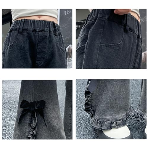 Girls Flare Jeans Fashion Aesthetic Bow Bell Bottom Pants Elastic Waist Skinny Denim Pants with Pockets3