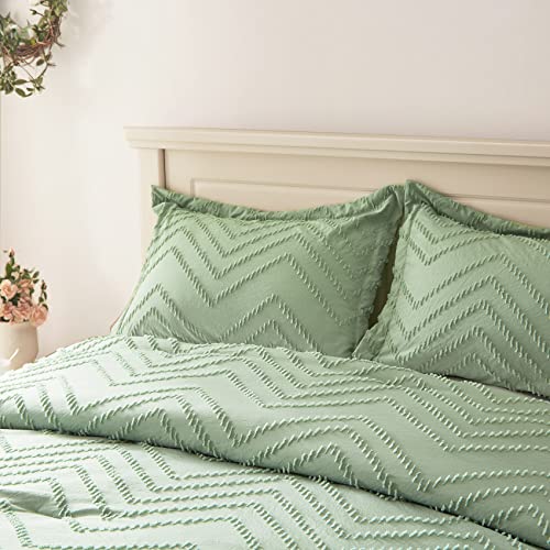 Anluoer Queen Comforter Set -Tufted Down Alternative Comforters With 2 Pillow Shams, Soft Boho Queen Size Bedding Comforter Sets Lightweight All Season (Sage Green,88X88 Inches, 3 Pieces) #TOP3