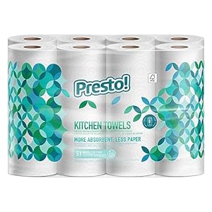 Amazon Brand – Presto! TAD Kitchen Roll, Extra Absorbent, 8 Rolls (1 Pack of 8), 51 Sheets per Roll, Wring and Reuse, FSC Certified