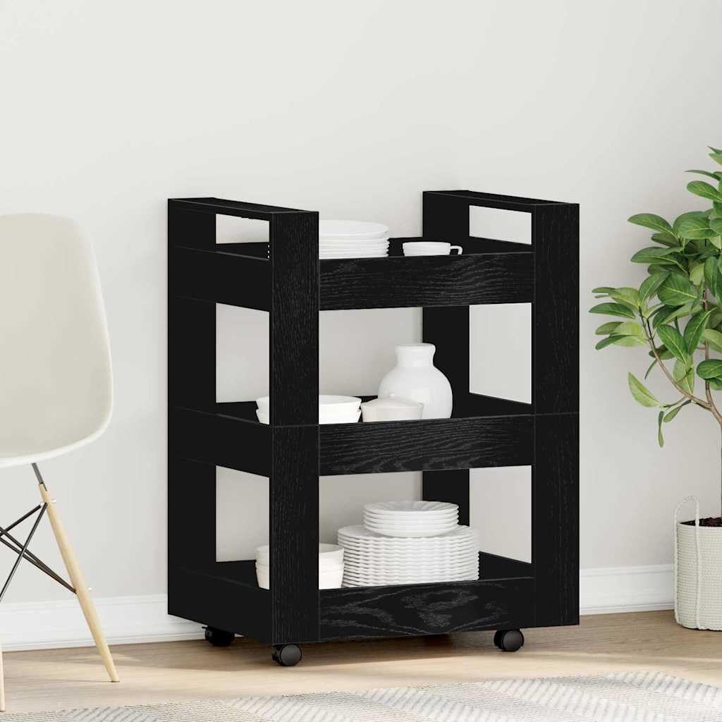 Chariot de Cuisine Noir en Bois Composite 60x45x80 cm avec Roulettes