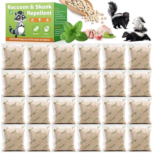24 Pack Natural Skunk Repellent Pouches, Skunk Raccoon Repellent Pouches for Outdoor Yard Garden House | Long-Lasting Protection | Safe for Dogs and Children