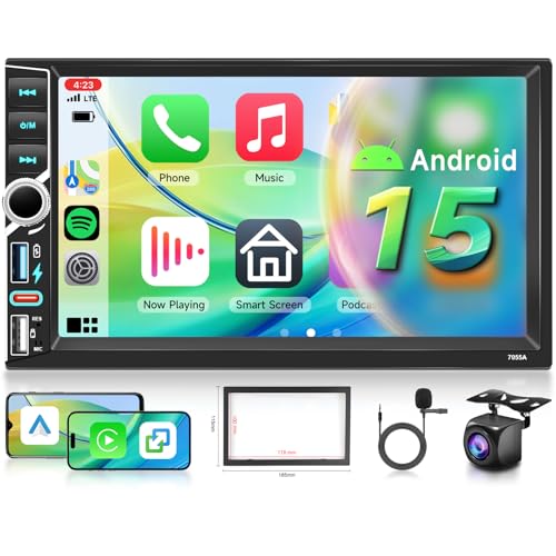 【4+64GB】 2025 Hodozzy Autorradio Android 2 DIN con CarPlay Inalámbric,2 USB/USB-C, Pantalla QLED de 7 Pulgadas, Bluetooth, Android Auto, DSP, Wi-Fi, RDS, FM, Cámara de Visión Trasera