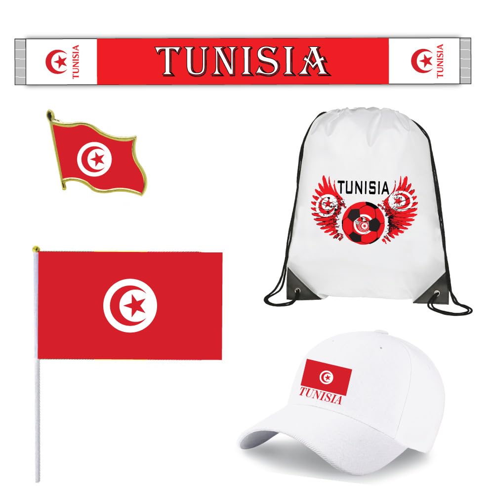 Tunisia Sports Combo Pack - Choose Your Perfect Combo - Cap - Scarf - Flag - Flag Pin - Drawstring Bag