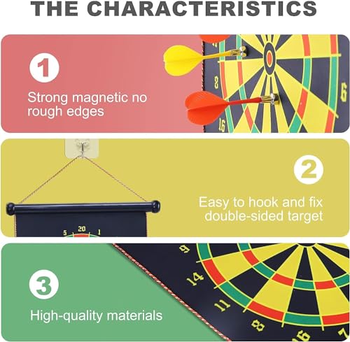 Image of Serveuttam Magnetic Dart Board Game for Kids - 6 Pc Darts Magnetic Dart and Mat | Outdoor Indoor Party Games for Adults | Double Faced (12 Inch Dart Board)