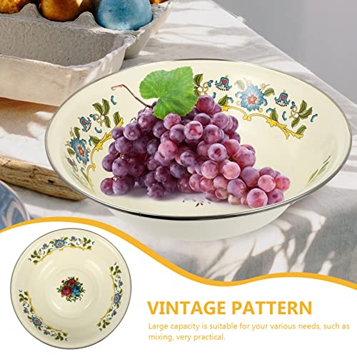 Doitool Vintage Mixing Bowl Enamel Bowl Vintage Enamelware Salad Mixing Bowl Enamel Washing Basin Vintage Soup Basin Soup Bowl Round Serving Tray For Home #TOP5