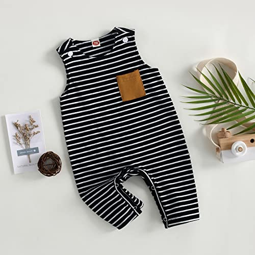 Infant Baby Girl Boy Summer Outfit Cute Sleeveless Sun Striped Printing One Piece Romper Bodysuit Jumpsuit (Black,6-12 Months) #TOP2