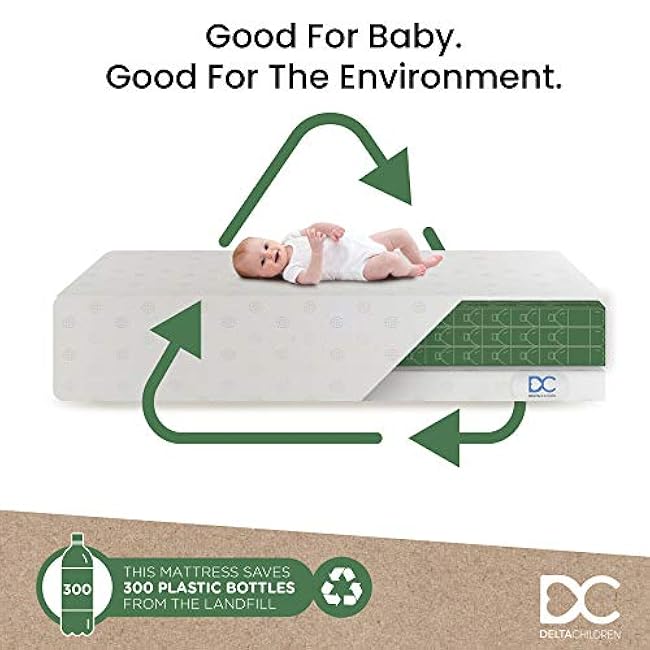 Delta Children Twinkle Stars Dual Sided - 6 Premium Sustainably Sourced Fiber Core Crib and Toddler Mattress - Waterproof - GREENGUARD Gold Certified - 7 Year Warranty - Made in USA
