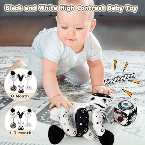 TSYAN Car Seat Toys for Babies 0-6 Months,Hanging Rattle Toys for Crib Mobile, Baby Spiral Hanging Stroller Black and White High Contrast Toys for Newborn 0 3 6 9 12 Months Baby Boys Girls (Zebra)