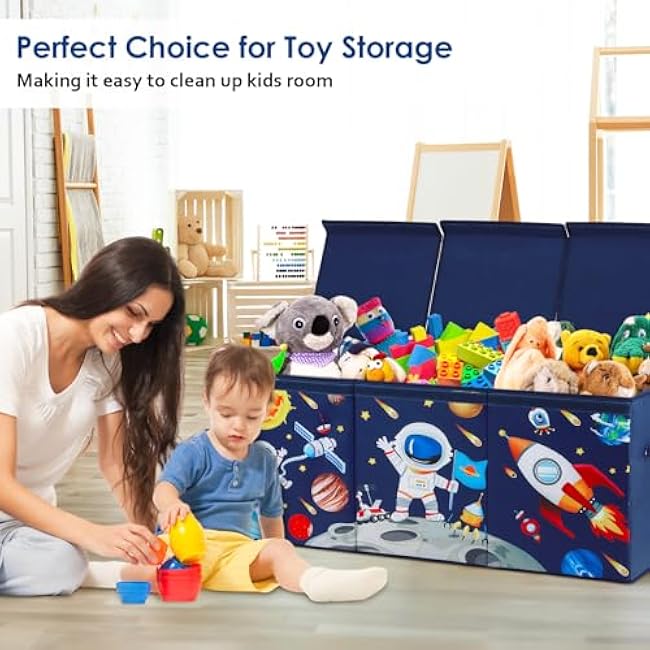 Large Toy Box Chest Organizer with Flip Lid for Kids, Collapsible Oxford Toy Storage Box with Handles for Boys Girls, Sturdy Waterproof Storage Organizer for Bedroom Playroom Nursery, 37.7¡Á12.5¡Á15.7''