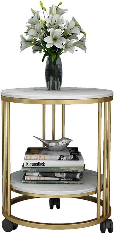 Side Table/End Table,Nordic Light Marble Table Top and Metal Stand,Modern Minimalist Style-with Roller