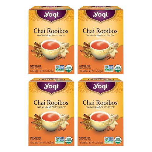Yogi Tea Chai Rooibos Tea - 16 Tea Bags per Pack (4 Packs) - Spiced Organic Rooibos Tea - Provides Antioxidants - Caffeine-Free - Includes Cardamom, Cinnamon, Ginger & Clove