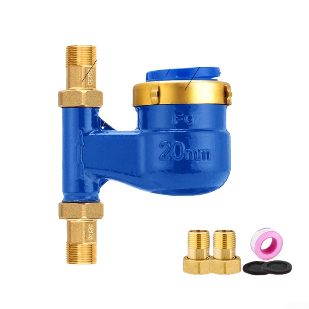 Compteur d'eau vertical, compteur d'eau froide en laiton lourd, compteur d'eau verticale connecté au cuivre pour maison/jardin/maison/appartement (DN25)