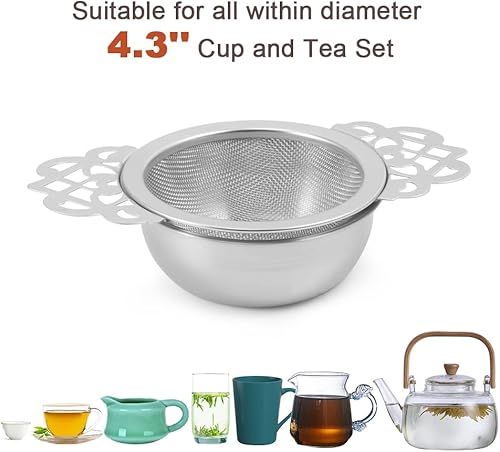 Vista 3 de Picowe Paquete de 4 coladores de té, coladores de té plateados de acero inoxidable para té suelto de malla fina para boca de taza de 2.5 a 4 pulgadas