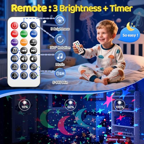 Baby Sound Machine for Kids Night Light Projector with Star, 30 Soothing Sounds White Noise Machine for Sleeping, 31 Color | 4 Films Sensory Lights, Remote+Timer+3 Brightness Toys for Baby Gifts - Thumbnail 6