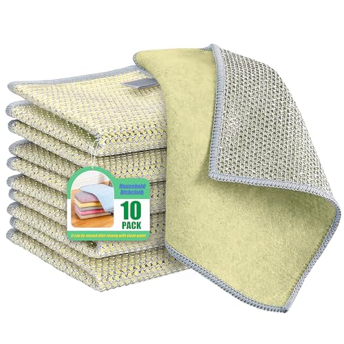Weishuo 10 Pièces Chiffons à Vaisselle Anti-Rayures en Fil Métallique Double Couche 23 X 18 cm Torchon Microfibre Vaisselle Absorbants et Réutilisables Multifonctionnel Chiffons de Nettoyage