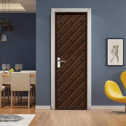 Sticker porte 3D trompe l'oeil pour rénover une porte usée - Papier peint 95x215 cm - 3