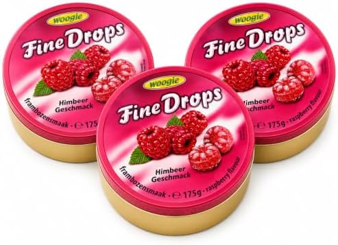 Woogie, German Fine Drops Sanded Raspberry Candy 175gr tin (Himbeergeschmack) (3 pcs)