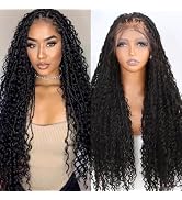 JZhair Boho Box Braids Wig HD Full Lace Braided Wig Virgin Human Hair Curly Full Ends Square Knot...