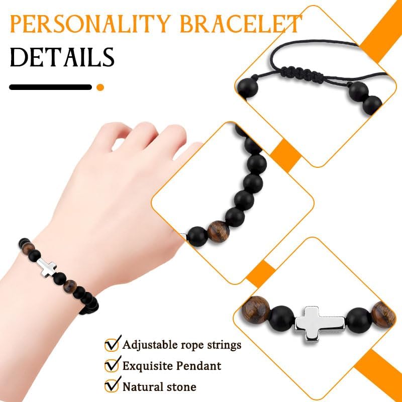 Christmas Gifts for Men Christian Grandson Son Birthday Gift for Men Catholic Cross Bracelet with Inspirational Card - Image 4