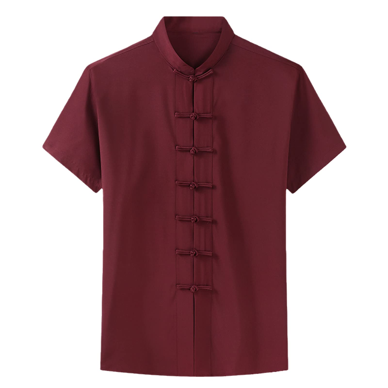 Men Tang Suit Chinese Style Short Sleeve Solid Color Traditional Kung Fu Hanfu Shirt Plus Size Red