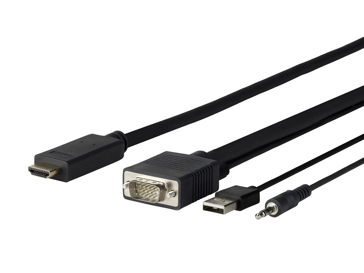 Pro vga + Audio to hdmi 5m - adaptadores de Cable de vídeo (hdmi, vga (d-Sub) + 3.5mm + USB a, Masculino, Masculino, Negro, 1920 x 1080 Pixeles)