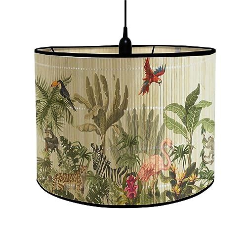 FANSU Round Drum Light Shade for Table Lamp, Classical Pattern Pendant Lampshades Easy Fit for Living Rooms, Bedroom, Hallways, Reading Room (30 * 20cm,Flamingo)