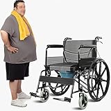 MuWAGou Silla De Ruedas Plegable Ligera,Silla Plegable,Mobility Scooter,Reposapiés Plegables,Cojín Grueso,con Bidé,Silla con Ruedas para Minusválidos,Premium Resistente