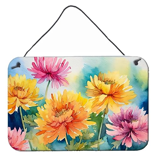 Caroline's Treasures DAC1550DS812 Chrysanthemums in Watercolor Wall or Door Hanging Prints Aluminum Metal Sign Kitchen Wall Bar Bathroom Plaque Home Decor, 8x12, Multicolor