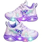 [TATSUTOMO] スニーカー 光る靴 子供 キッズ 女の子 春 夏 秋 滑り止め 防水 軽量 通気性 かわいい パープル ピンク お姫様風 クール系 ガールズ 運動靴 14cm-20cm (17.5 cm,パープル（レザー）) [並行輸入品]